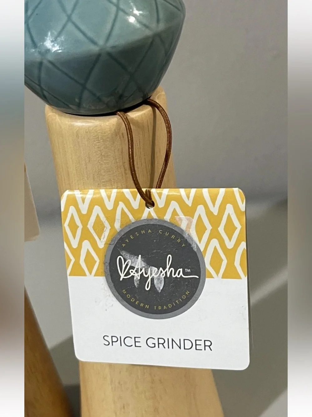 Ceramic-Top Salt and Pepper Mills in Teal and Natural Wood Open Box